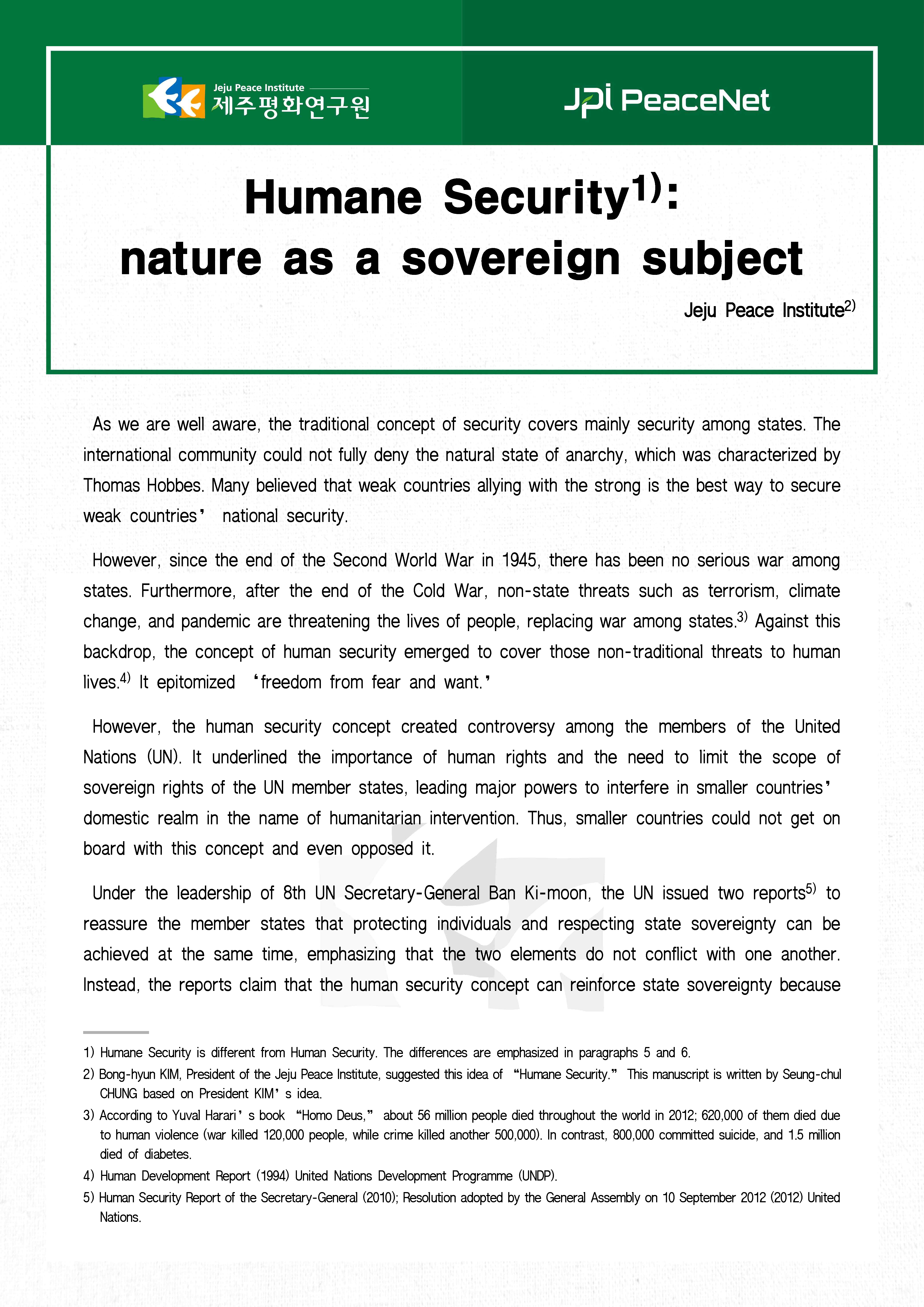 Humane Security: nature as a sovereign subject