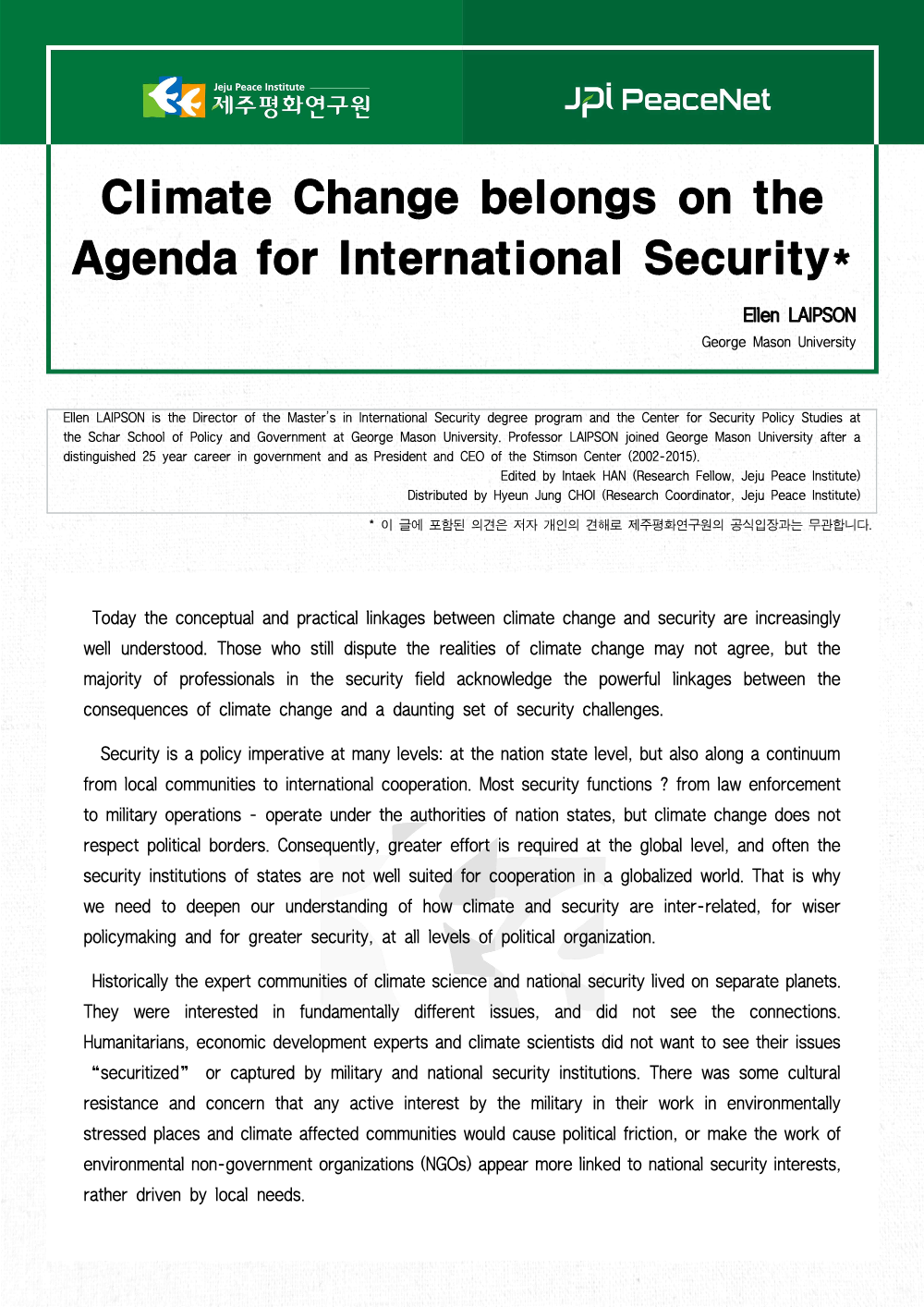 Climate Change belongs on the Agenda for International Security